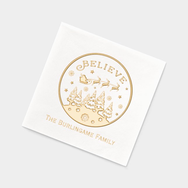 Servilletas Con Brillo Escena de navidades con nombre de familia de texto (Izquierda)