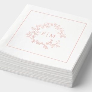 Servilletas Con Brillo Escudo de Leafy Moderno Boda Monogramado Rosa Gold