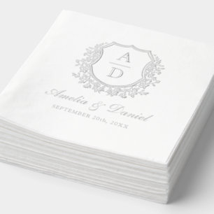Servilletas Con Brillo Escudo floral moderno Monograma Boda plateado