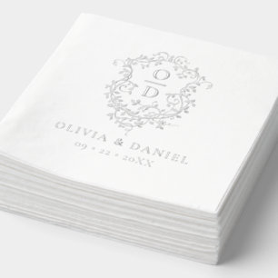 Servilletas Con Brillo Escudo floral moderno Monograma Boda plateado