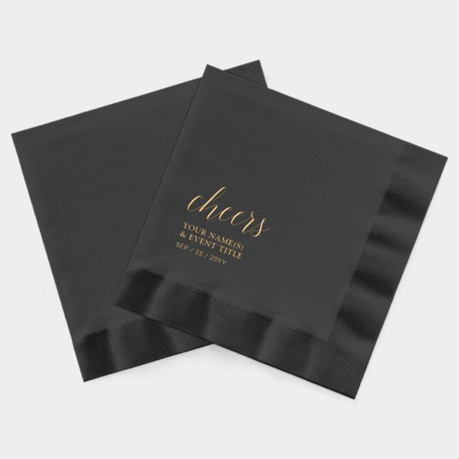 Servilletas Con Brillo Evento Black Gold Elegant Stylish Lettering Cheper (Reverso )