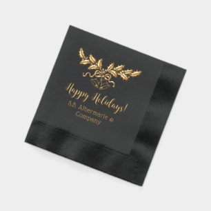 Servilletas Con Brillo Felices Fiestas Holly y Campanas Empresa Apellido