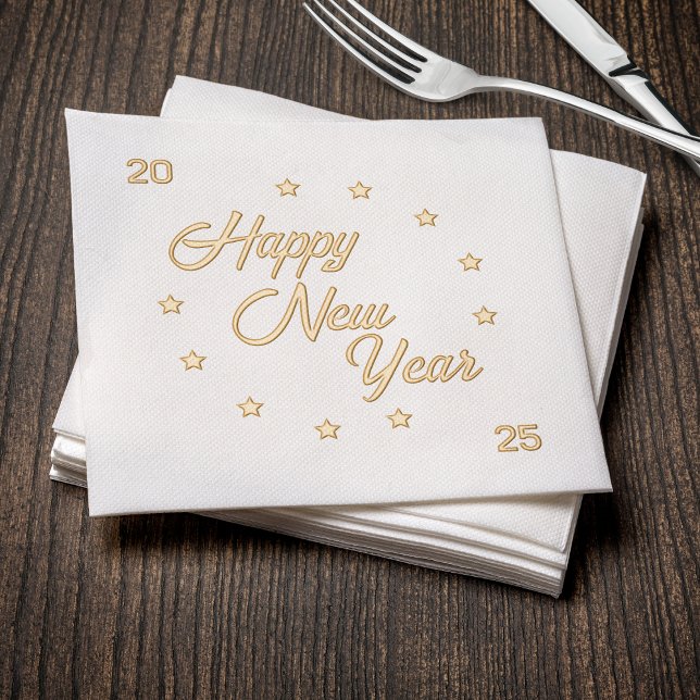Servilletas Con Brillo Feliz Año Nuevo 2025 (Happy New Year 2025 Stars Foil Napkins
)