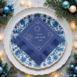 Servilletas Con Brillo Feliz Año Nuevo Plateado