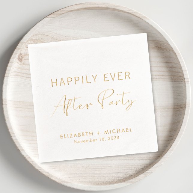 Servilletas Con Brillo Feliz desde la recepción de la boda Fiesta (Elevate your wedding reception decor with these elegant "Happily Ever After Party" foil napkins)
