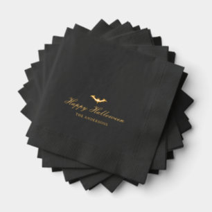 Servilletas Con Brillo Feliz Halloween Bat Calligraphy Black Gold