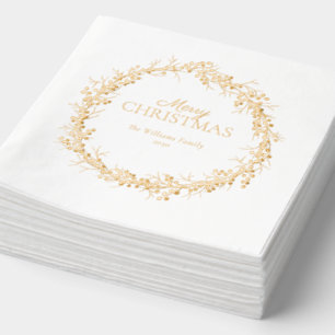Servilletas Con Brillo Feliz Navidad Elegante Wreath simple Fiesta oro