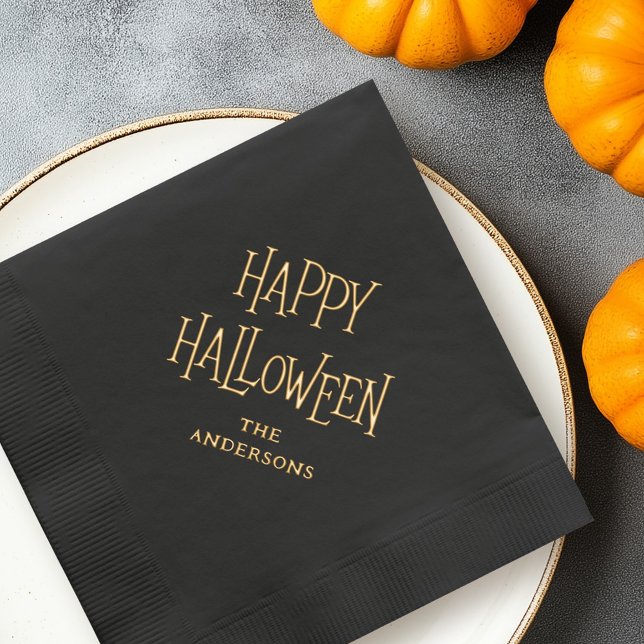 Servilletas Con Brillo Feliz nombre o texto personalizado de Halloween (Happy Halloween custom name or text Foil Napkins)