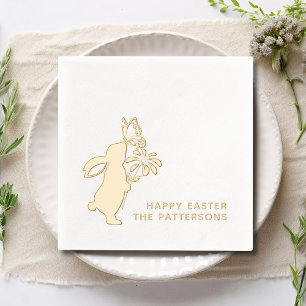 Servilletas Con Brillo Feliz Pascua con mariposa conejita personalizada