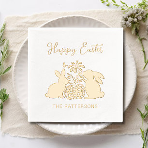 Servilletas Con Brillo Feliz Rabbit de Pascua Flores Huevos Nombre person