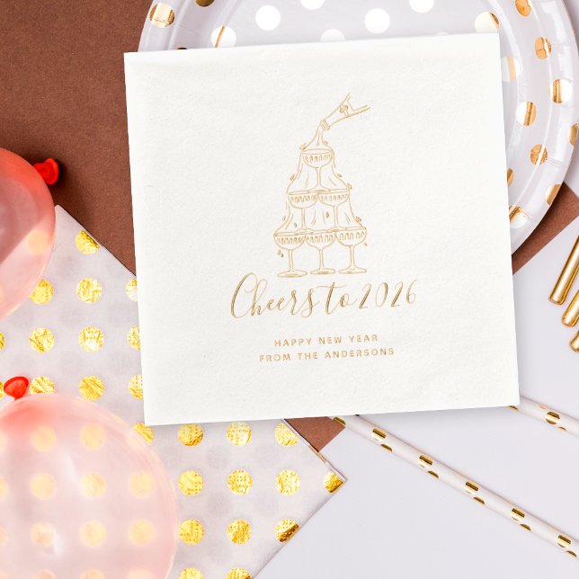 Servilletas Con Brillo Festive Hand Drawn Cheers to New Year Party Gold (Subido por el creador)