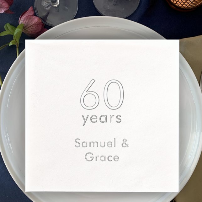 Servilletas Con Brillo Fiesta de 60 Aniversario de la Elegancia Moderna P (Add couple’s names for real foil napkins. Simple elegant 60th anniversary party napkins.
)