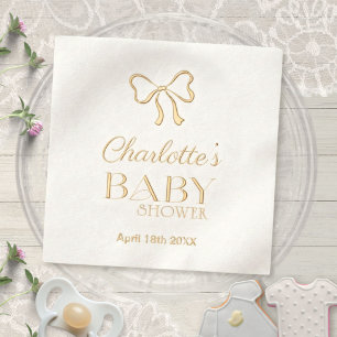 Servilletas Con Brillo Fiesta de Baby Shower con Lazo Elegante Blanco