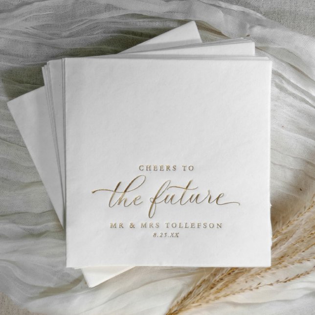 Servilletas Con Brillo Fiesta de compromiso vitorea al futuro Boda (Elegant gold foil engagement party napkins - Cheers to the future mr & mrs")