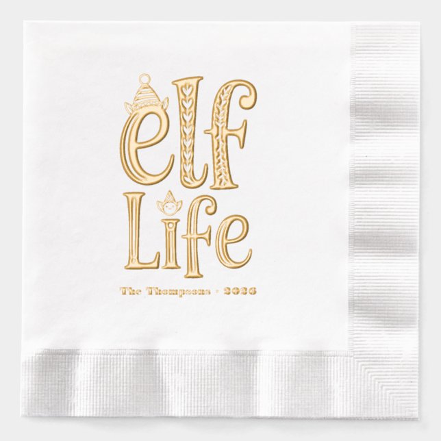 Servilletas Con Brillo Fiesta de vacaciones para los Navidades "Elf Life" (Anverso)