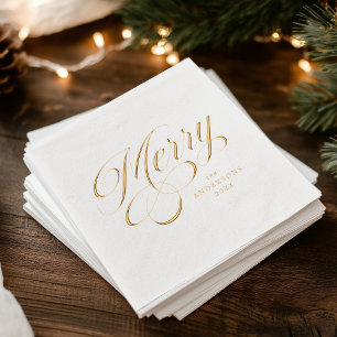 Servilletas Con Brillo Fiesta elegante de caligrafía alegre navideña