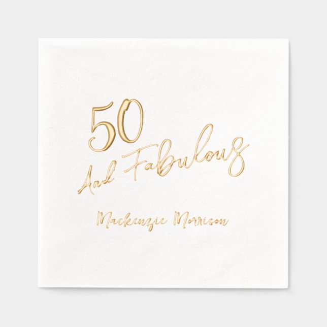 Servilletas Con Brillo Fifty and Fabulous Script Birthday (Anverso)