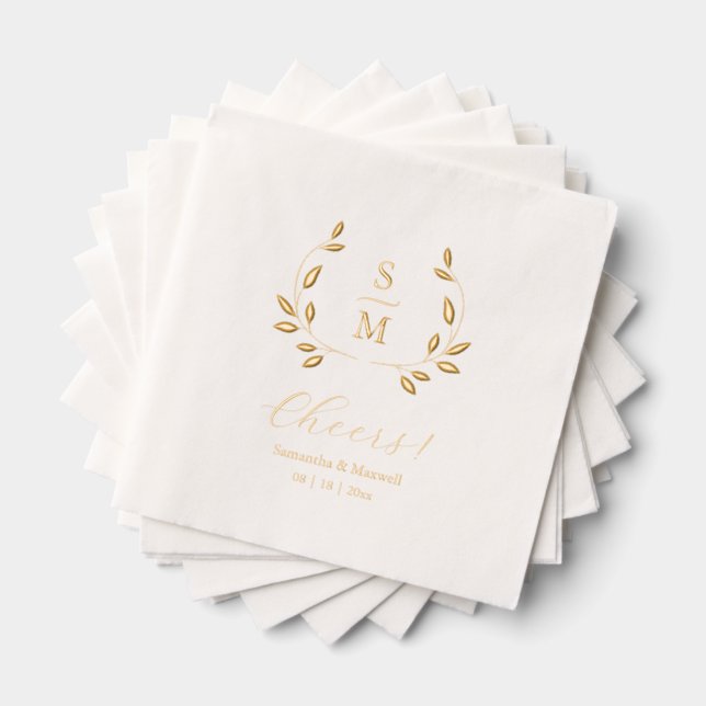 Servilletas Con Brillo Foil Leaves Wedding Monogram Napkins (Insitu (apilados))