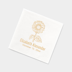 Servilletas Con Brillo Girasol Simple y Elegante #4 Nombre Fecha
