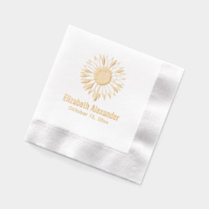 Servilletas Con Brillo Girasol Simple y Elegante Flor #2A Nombre Fecha