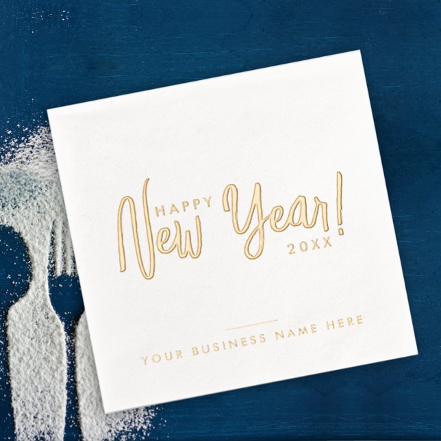 Servilletas Con Brillo Glam Modern Script Feliz Año Nuevo Empresa Comerci (Subido por el creador)