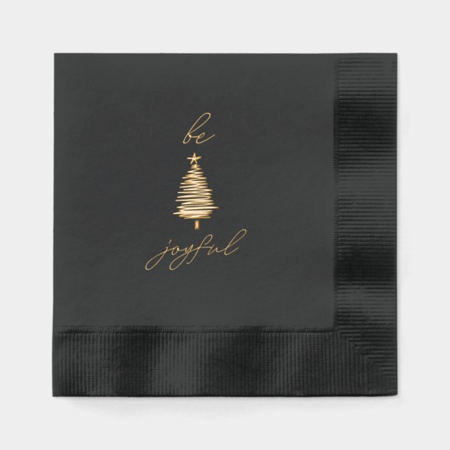 Servilletas Con Brillo Gold & Black Modern Christmas Foil Stamped Napkins (Anverso)