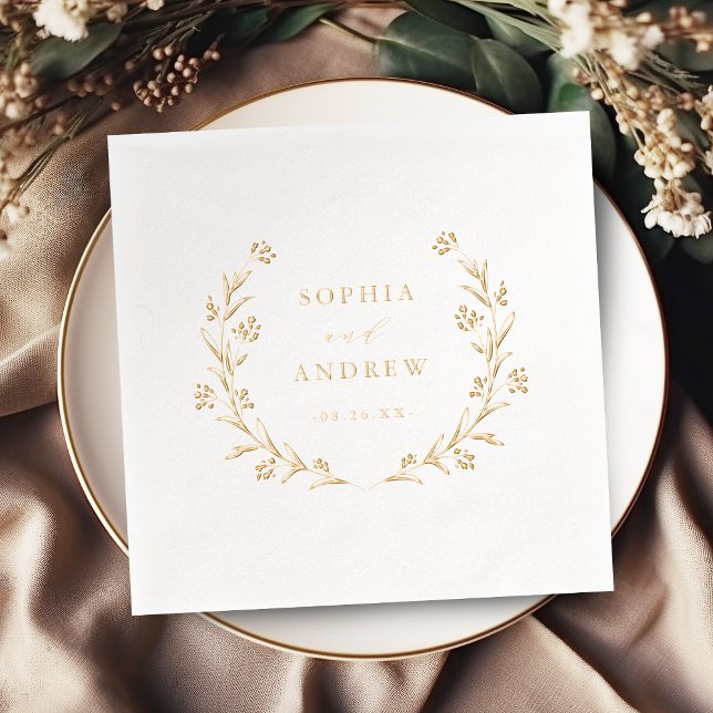 Servilletas Con Brillo Gold Boho Botanical Floral Country Wedding (Gold Boho Botanical Floral Country Wedding Foil Napkins)