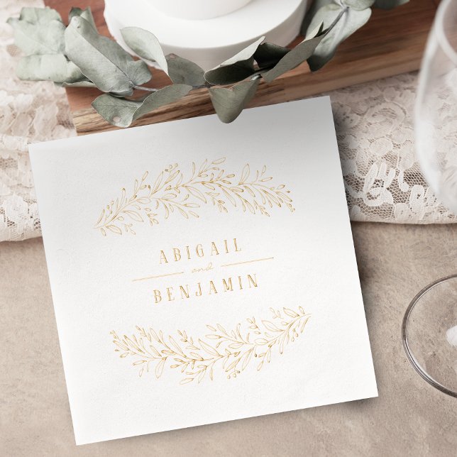 Servilletas Con Brillo Gold botanical floral elegant wedding (Gold botanical floral elegant wedding foil napkins)