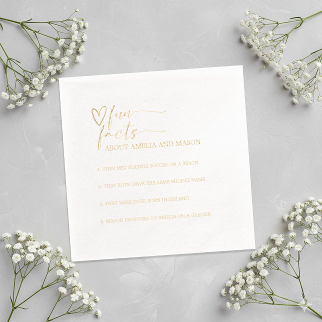 Servilletas Con Brillo Gold Script Calligraphy Fun Facts Wedding (Gold Script Calligraphy Fun Facts Wedding Gold Foil Napkins)