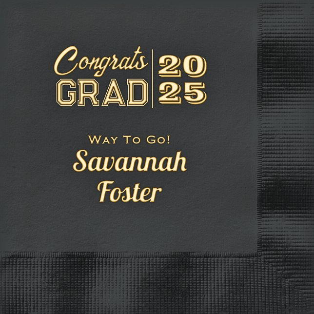 Servilletas Con Brillo Grado de felicitaciones Graduación personalizada d (Congrats Grad Personalized Name and Year Gold Foil Party Napkins)