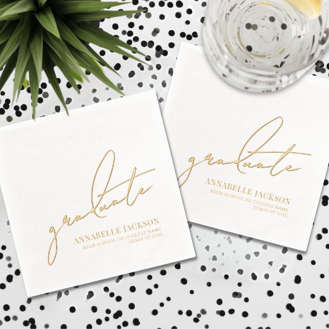 Servilletas Con Brillo Graduación de Oro Personalizada (Personalized Gold Graduation Foil Napkins)