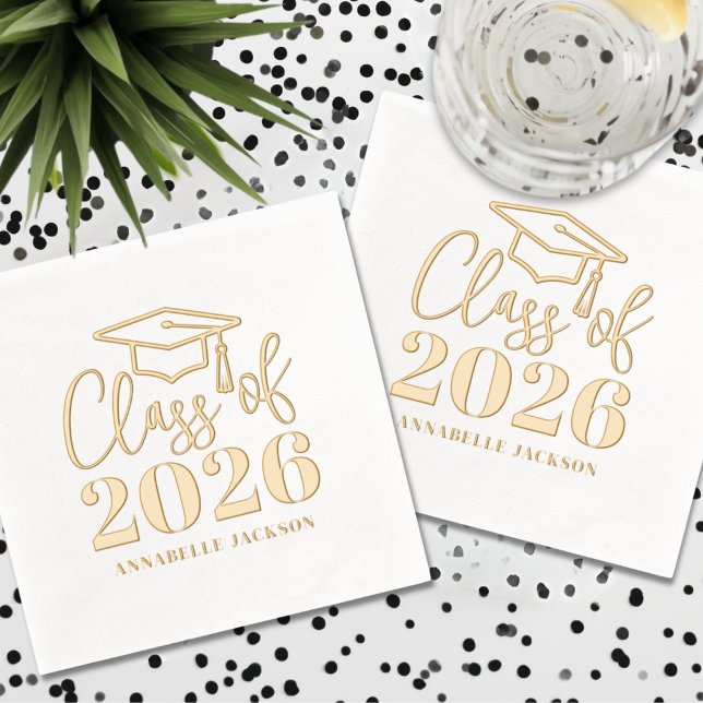 Servilletas Con Brillo Graduate Simple Graduation Gold (Graduate Simple Graduation Gold Foil Napkins)