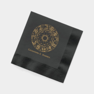 Servilletas Con Brillo Gráfica de rueda celeste de zodiaco #1 Nombre