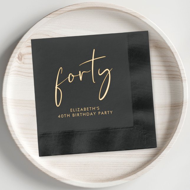Servilletas Con Brillo Guión de moda 40.º Fiesta de cumpleaños (Elevate your 40th birthday party decor with these chic and elegant foil stamped napkins)