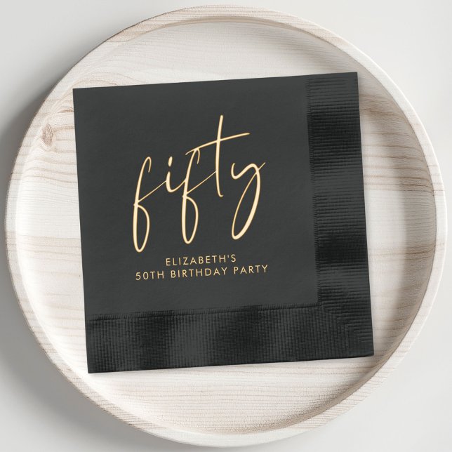 Servilletas Con Brillo Guión de moda 50 cumpleaños (Elevate your 50th birthday party decor with these chic and elegant foil stamped napkins)