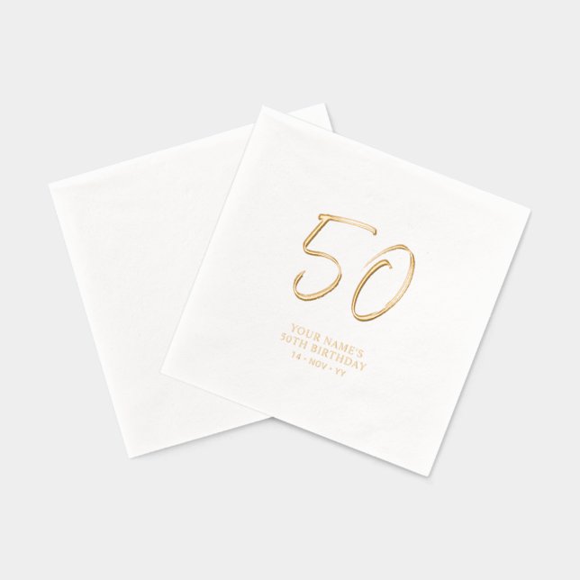 Servilletas Con Brillo Guión de pincel moderno 50 cumpleaños (Reverso )