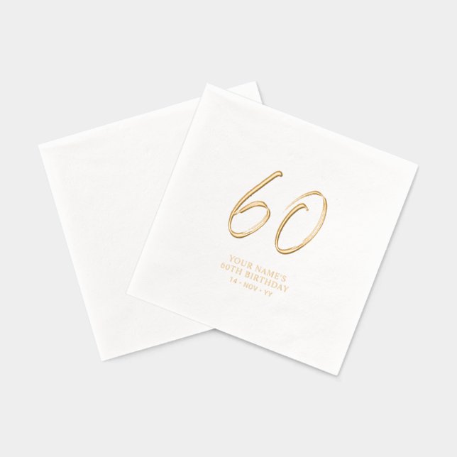 Servilletas Con Brillo Guión de pincel moderno 60 cumpleaños (Reverso )