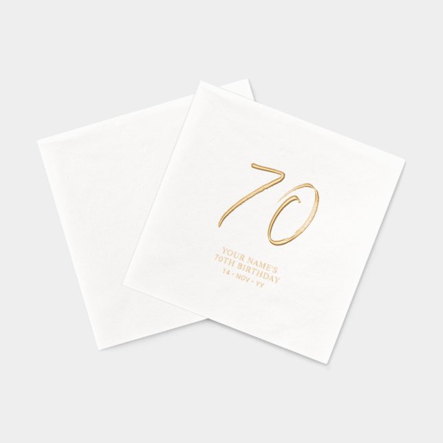 Servilletas Con Brillo Guión de pincel moderno 70 cumpleaños (Reverso )