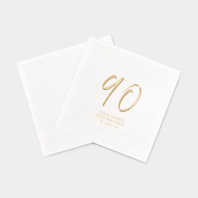 Servilletas Con Brillo Guión de pincel moderno 90 cumpleaños (Reverso )