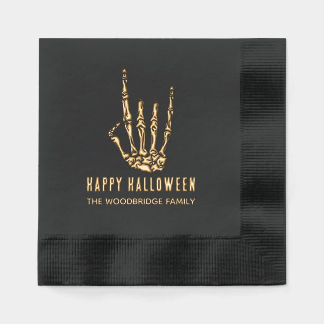 Servilletas Con Brillo Halloween Skeleton Rock mano fuerte Metalizado (Anverso)