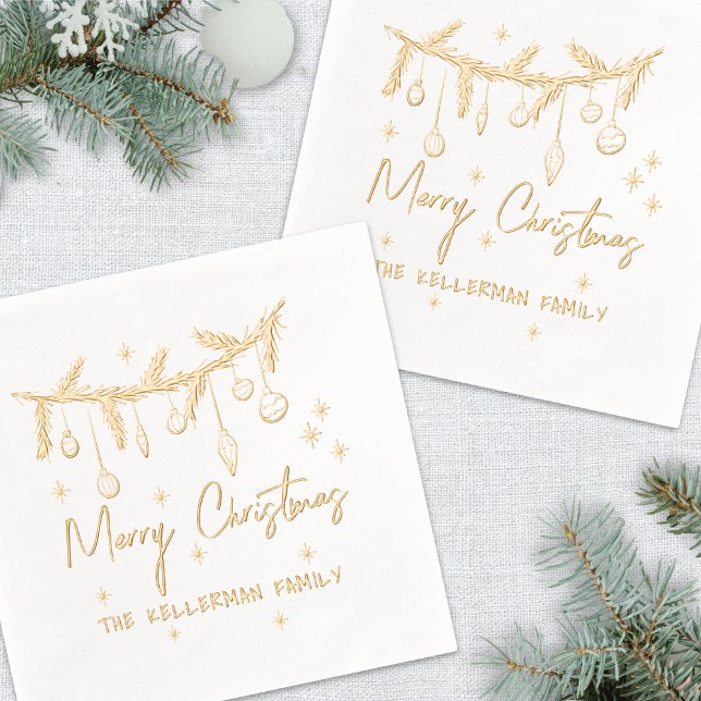 Servilletas Con Brillo Hand Drawn Christmas Gold (Hand Drawn Merry Christmas Foil Napkins)