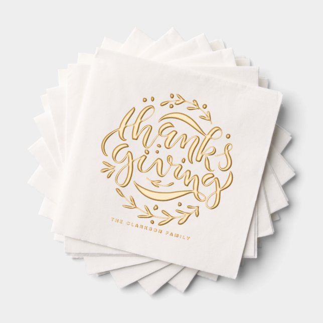 Servilletas Con Brillo Hand Lettered Wreath Thankending (Insitu (apilados))