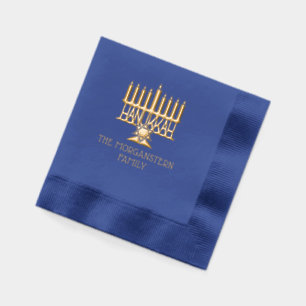 Servilletas Con Brillo Hanukkah Chanukah Menorá Encendida #2 Apellido