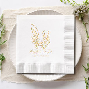 Servilletas Con Brillo Happy Easter Floral Bunny Ears Nombre Personalizad