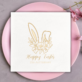 Servilletas Con Brillo Happy Easter Floral Bunny Ears Nombre Personalizad