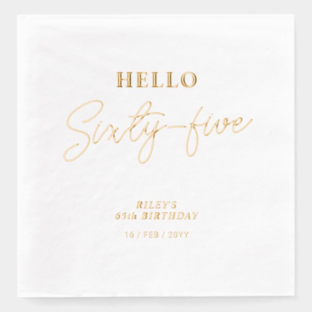 Servilletas Con Brillo Hola Sesenta y cinco modernas letras 65ª fiesta de (Anverso)