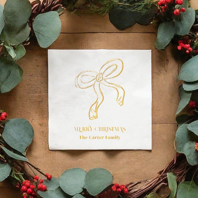 Servilletas Con Brillo Ilustracion de borde de cinta (Ribbon Bow Illustration Foil Napkins)