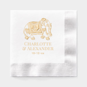Servilletas Con Brillo India Mehndi Elephant Elephant Boda Pareja Nombres