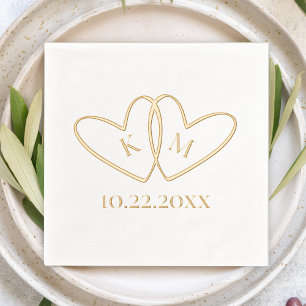 Servilletas Con Brillo Iniciales de Pareja de Dos Corazones y Fecha de Bo