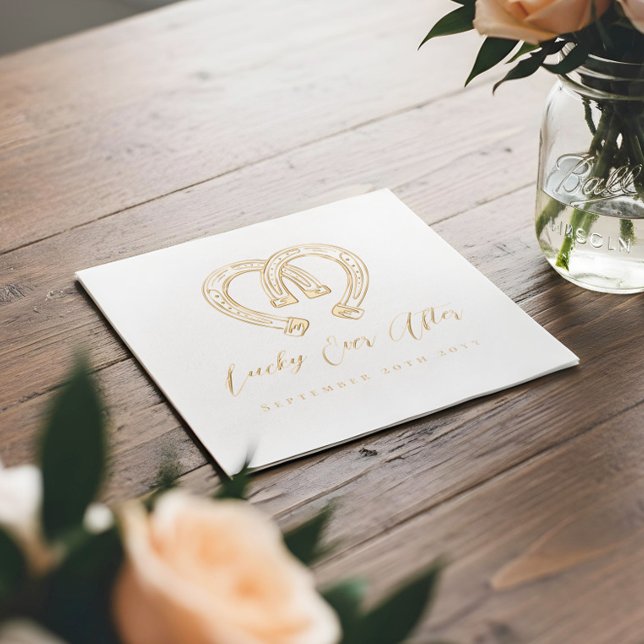 Servilletas Con Brillo Lucky Ever After Rustic Horseshoe Heart Wedding (Lucky Ever After RusticHorseshoe Heart Wedding Foil Napkins)